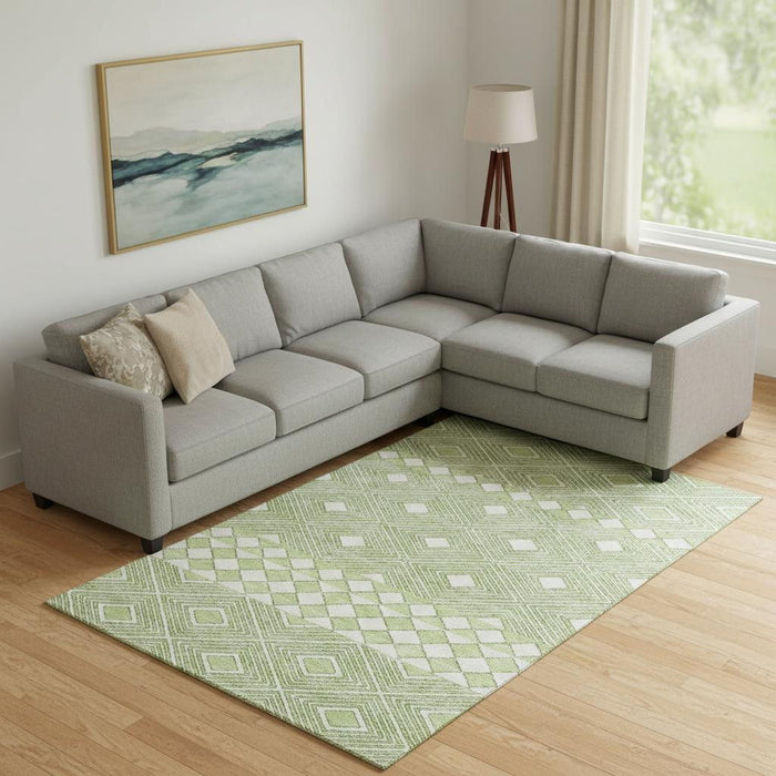 10' X 14' Geometric Washable Area Rug With UV Protection (671354) - Artichoke Green / Ivory