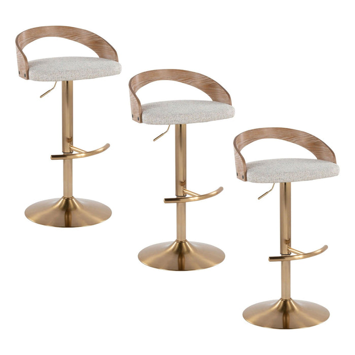 Grotto - Adjustable Barstool - Gold Metal, Whitewashed Wood