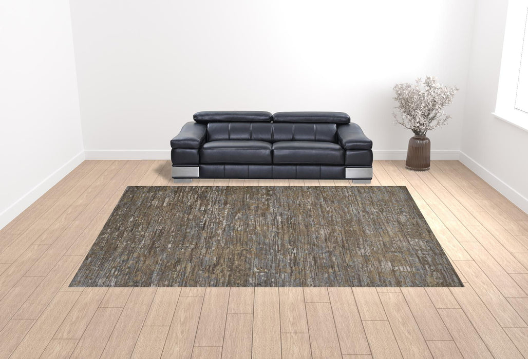 12' x 15' Wool Abstract Hand Knotted Area Rug - Brown And Gray