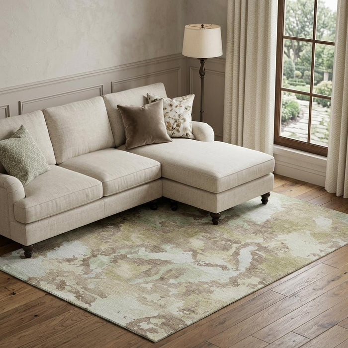 10' X 14' Abstract Washable Area Rug With UV Protection (693372) - Taupe / Ivory / Beige