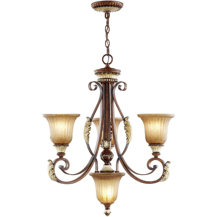 28" Four Light Metal Dimmable Chandelier With Shades - Bronze