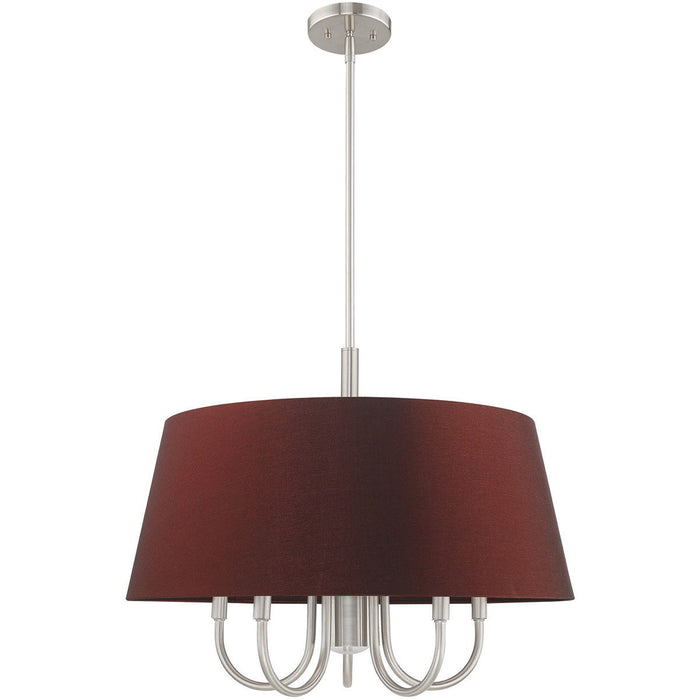 22" Six Light Dimmable Chandelier With Shades - Nickel