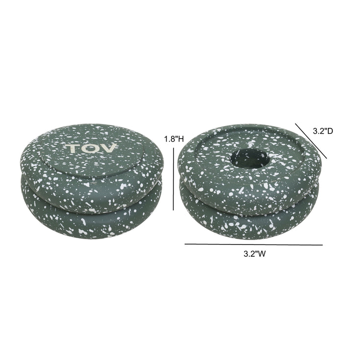 Gabby - Stacking Candle Holder (Set of 2) - Speckled Green