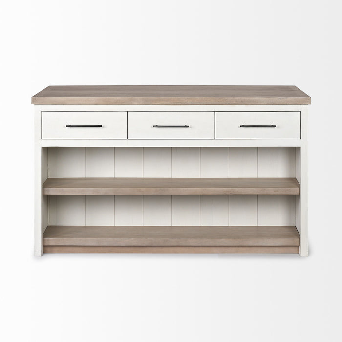 Two Tone Wooden Kitchen Island With 3 Drawers - Brown / White