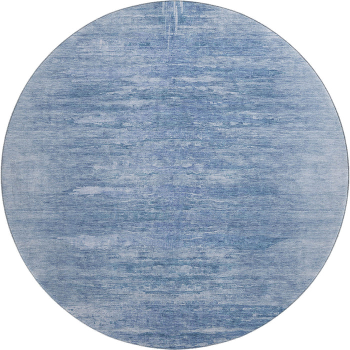 8' Abstract Washable Round Rug With UV Protection - Blue And Ivory