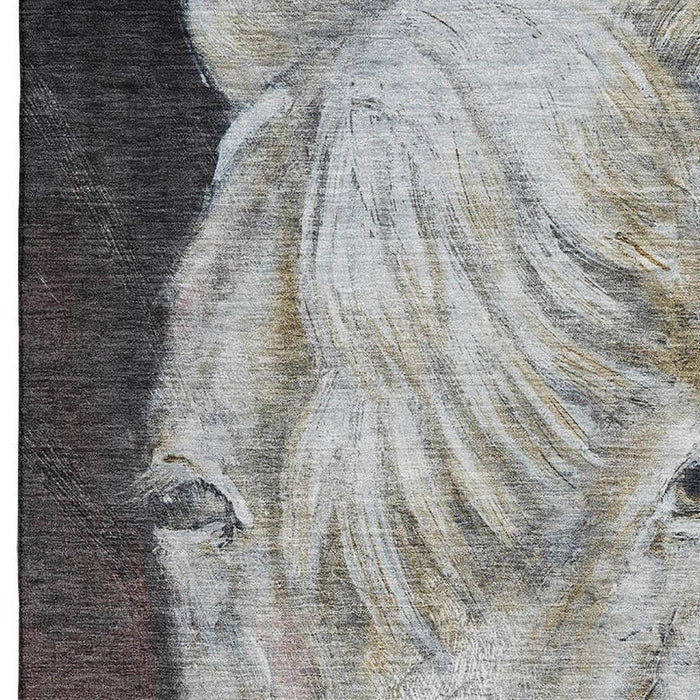 10' X 14' Animal Print Washable Area Rug With UV Protection (717236) - Ivory / Charcoal