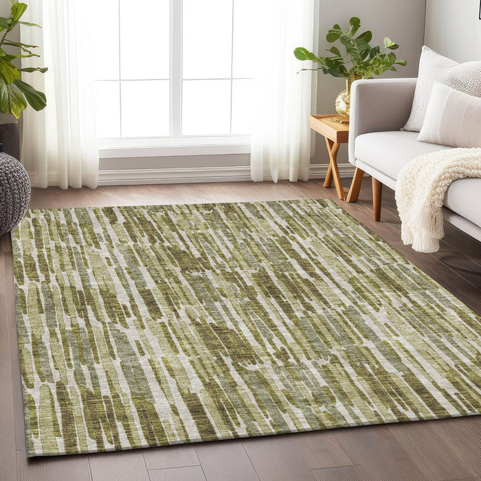 10' X 14' Transitional Abstract Washable Area Rug With UV Protection - Olive Green