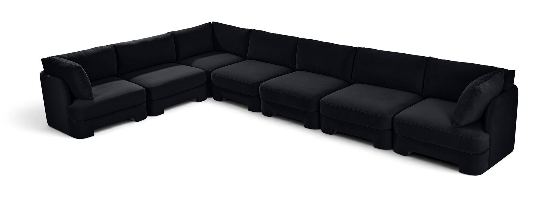 Hammond velvet performance fabric 7-piece sectional sofa by Meridian Furniture, upholstered stationary sectional with plush cushions.