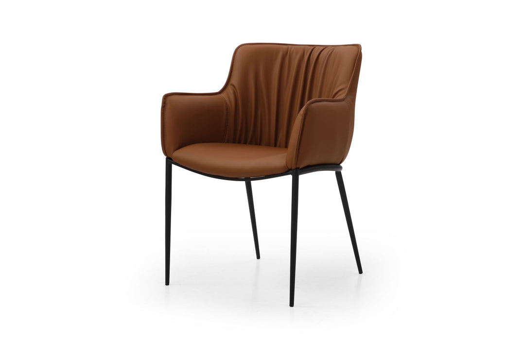 Faux Leather Steel Dining Arm Chair - Brown / Black