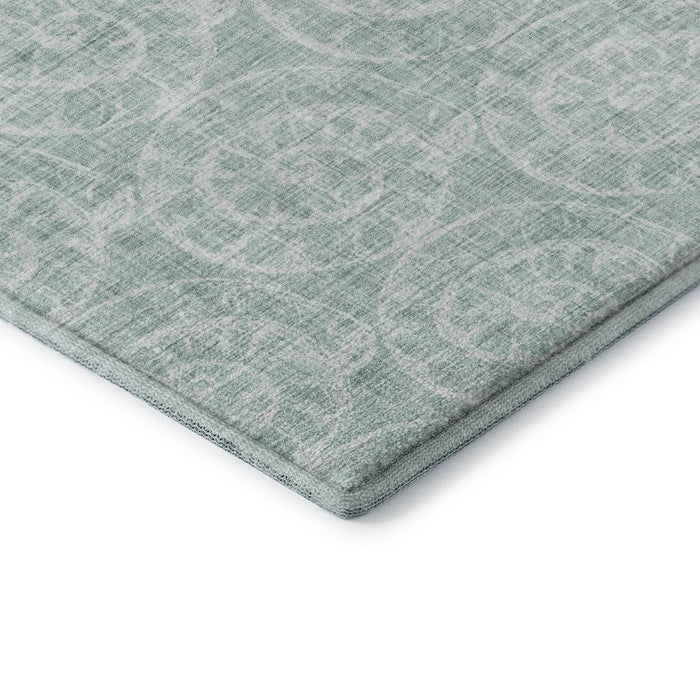 8' X 10' Geometric Washable Area Rug With UV Protection (646113) - Green / Ivory