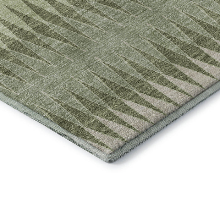 10' X 14' Striped Washable Area Rug With UV Protection (668946) - Artichoke Green / Beige