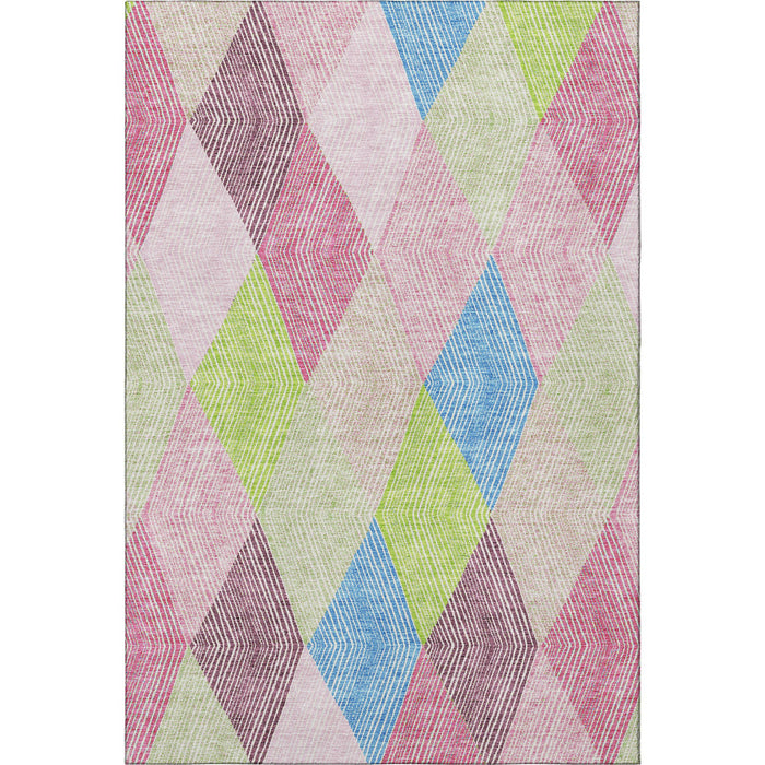 10' X 14' Geometric Washable Area Rug With UV Protection (676224) - Pink / Lime Green / Blue