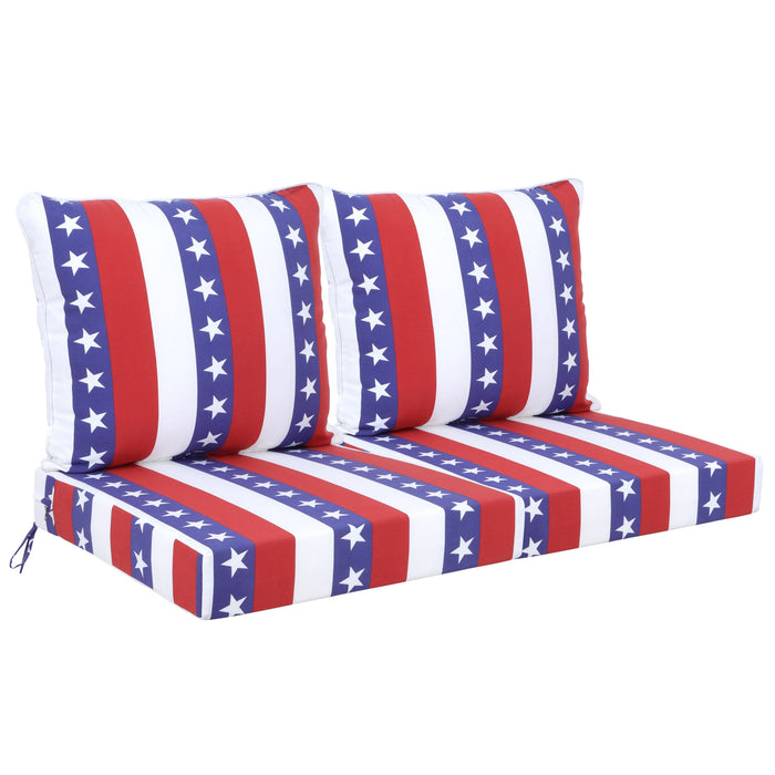 Giga outdoor deep seat cushion set with red waterproof, fade-resistant fabric, removable covers, adjustable straps, and handles.