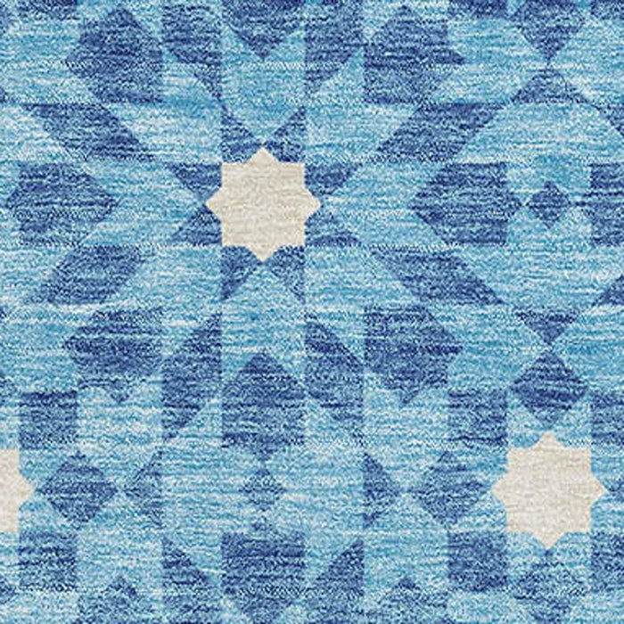 9' X 12' Geometric Washable Area Rug With UV Protection - Denim Blue / Ivory