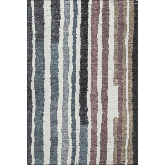 10' X 14' Striped Washable Area Rug With UV Protection (709492) - Denim Blue / Ivory / Taupe