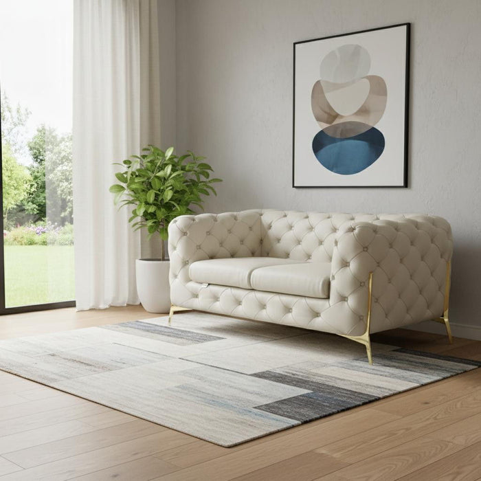 Italian Leather Loveseat - Beige / Gold