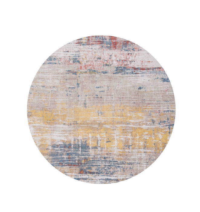 7' x 7' Round Abstract Non Skid 100% PET Area Rug - White