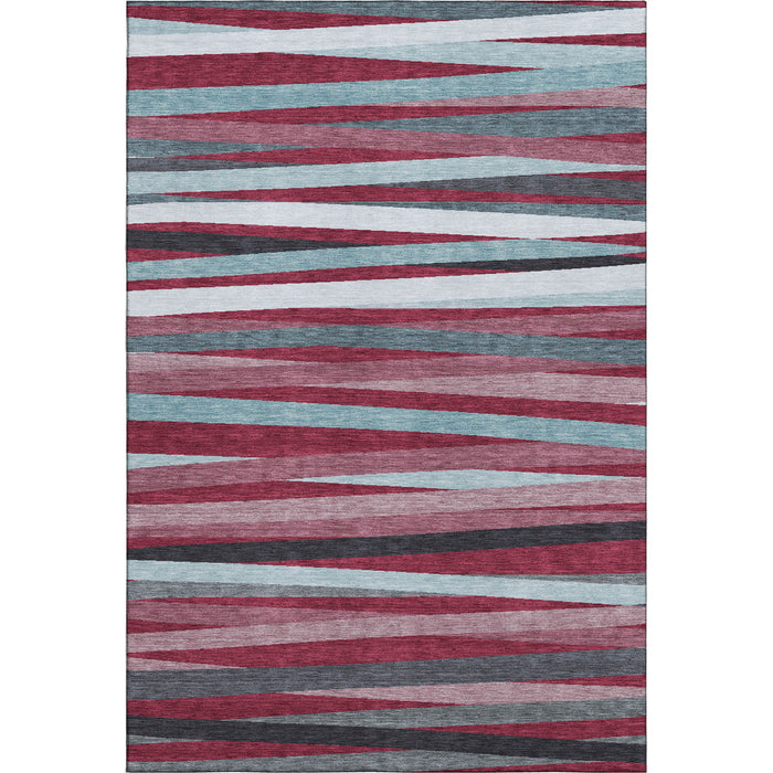 10' X 14' Striped Washable Area Rug With UV Protection (678472) - Burgundy / Gray / Ivory