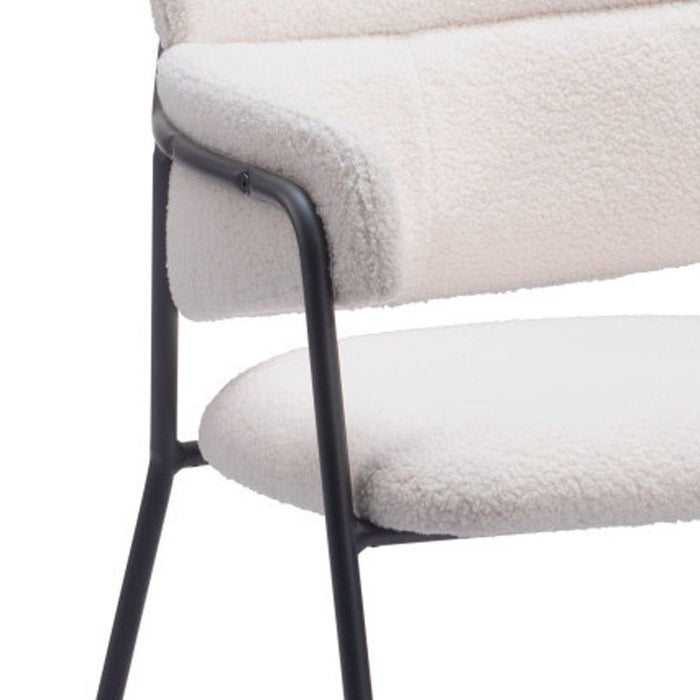 Upholstered Faux Fur Dining Arm Chairs (Set of 2) - Cream / Black