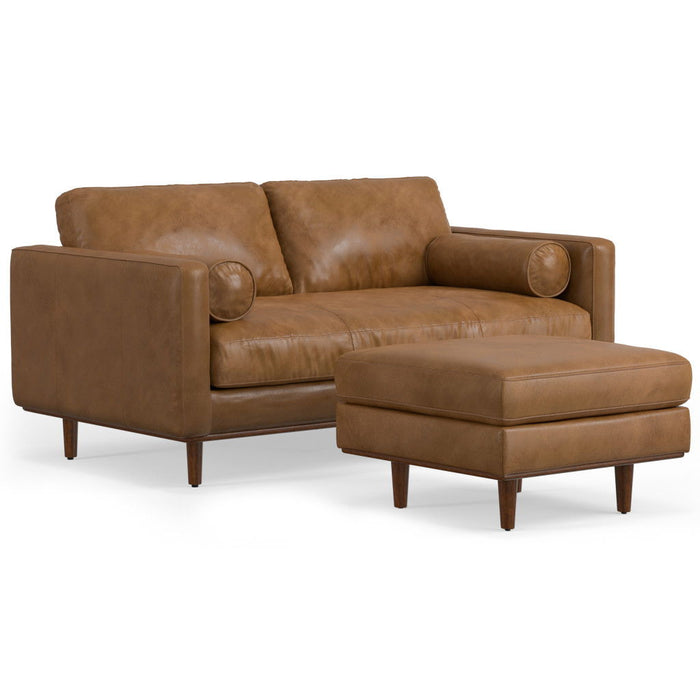 72" 2 Piece Living Room Set Leather Sofa With Ottoman - Brown