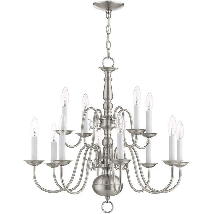 23" Twelve Light Dimmable Chandelier With Shades - Nickel