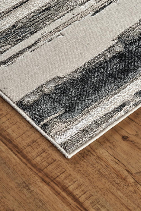 13' X 20' Abstract Area Rug - Silver Gray And Black