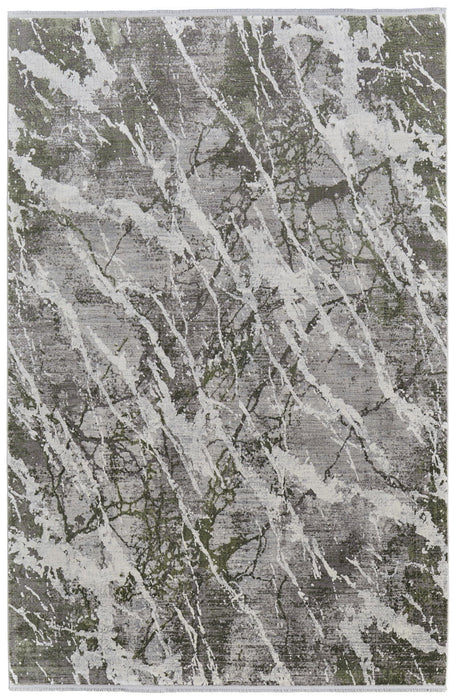 7' X 10' Bohemian Abstract Viscose Power Loom Area Rug With Fringe - Taupe And Gray
