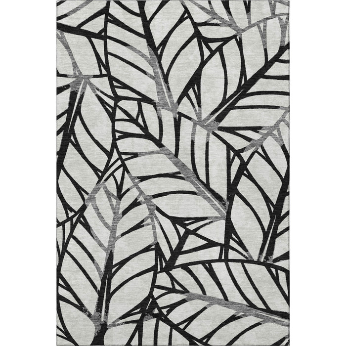 10' X 14' Floral Washable Area Rug With UV Protection - Black And Beige