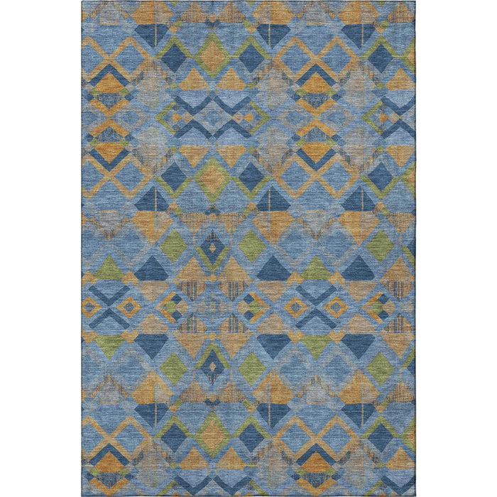 10' X 14' Geometric Washable Area Rug With UV Protection (692892) - Denim Blue / Peach / Green
