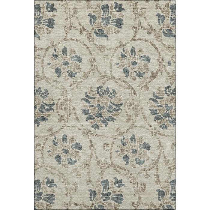 10' X 14' Floral Washable Area Rug With UV Protection - Beige And Tan