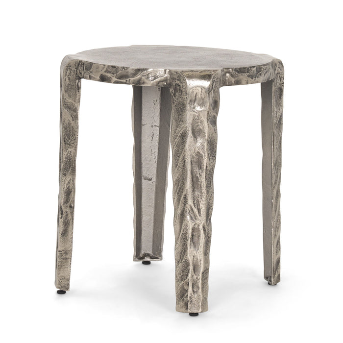 Distressed Aluminum Round End Table (605385) - Silver
