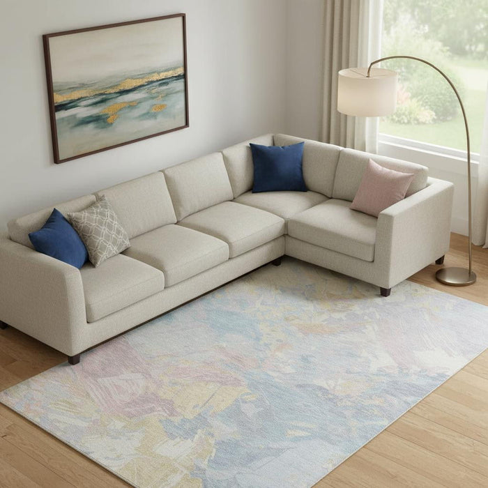 10' X 14' Abstract Washable Area Rug With UV Protection (697986) - Sky Blue / Beige / Mauve