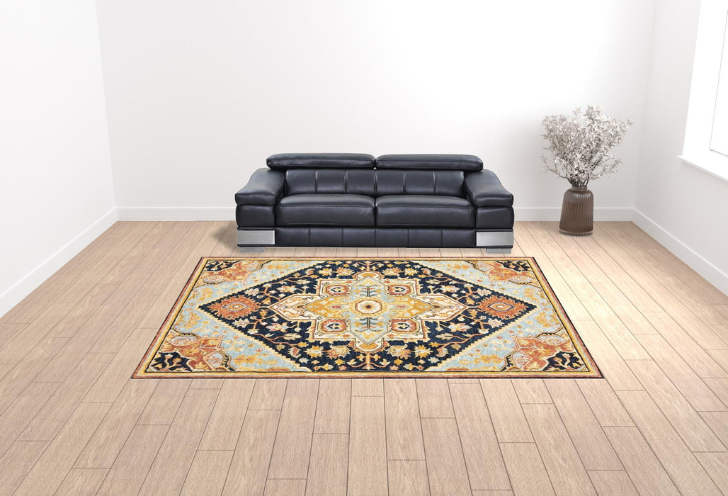 10' x 13' Oriental Tufted Handmade Stain Resistant Area Rug - Navy Rust Blue Ivory And Gold