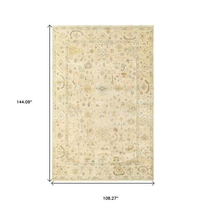 9' X 12' Wool Oriental Hand Knotted Area Rug - Beige / Gray