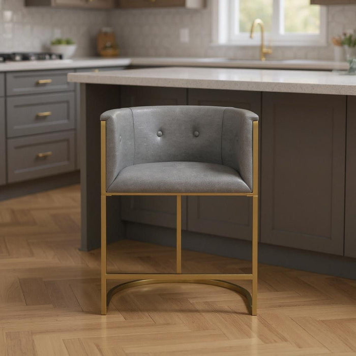 Fabric Low Back Counter Height Bar Chair - Gray / Gold