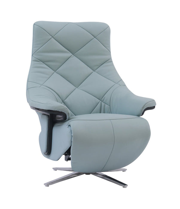 Tufted Genuine Leather Power Swivel Recliner - Baby Blue