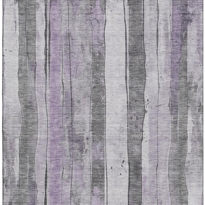 10' X 14' Striped Washable Area Rug With UV Protection (706469) - Lavender / Gray / Silver