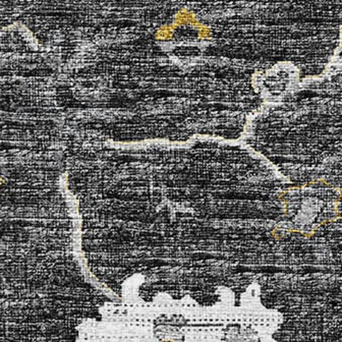10' X 14' Floral Medallion Distressed Washable Area Rug With UV Protection (644616) - Graphite / Ivory / Gold