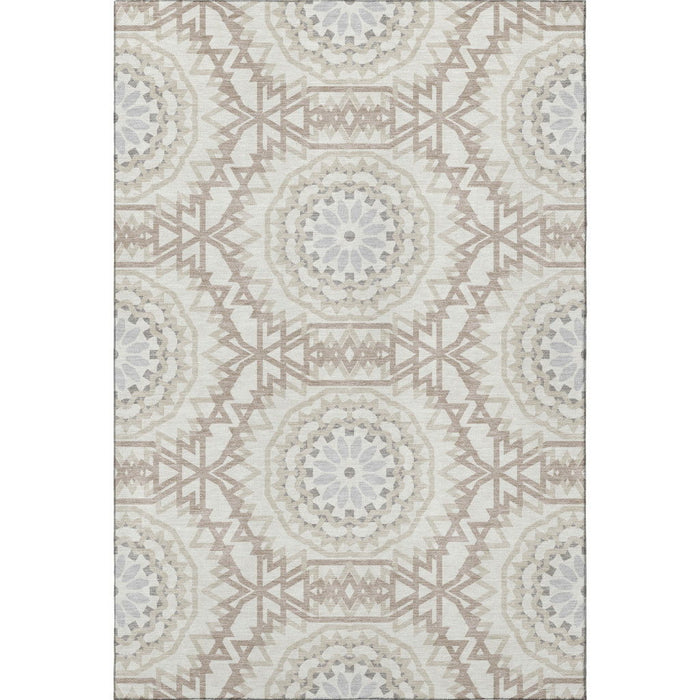 10' X 14' Geometric Washable Area Rug With UV Protection (652245) - Ivory / Gray