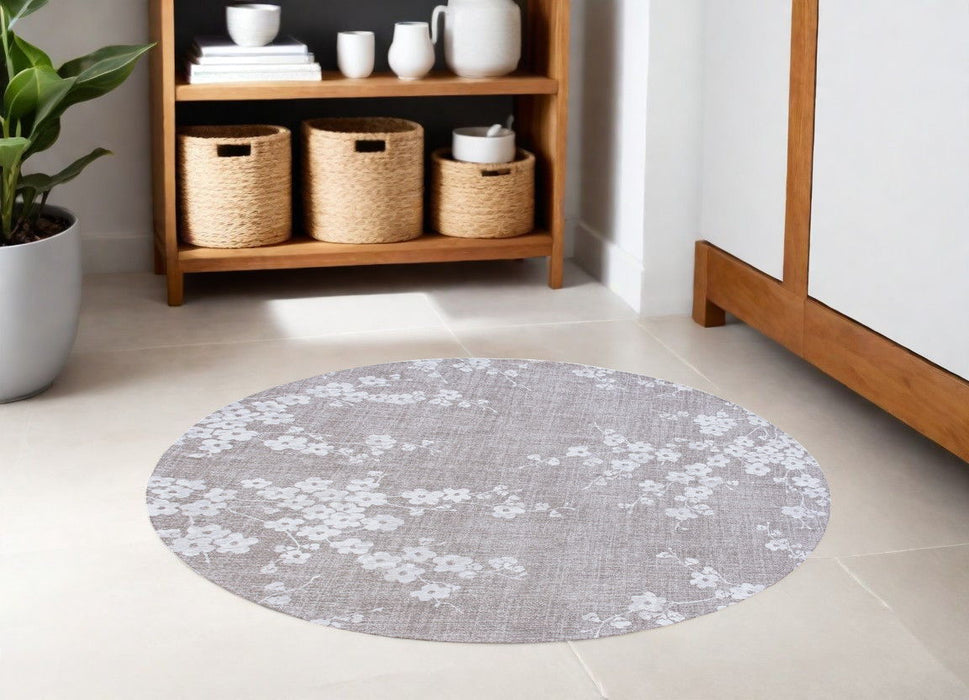 5' Round Oriental Non Skid Area Rug - Gray And White