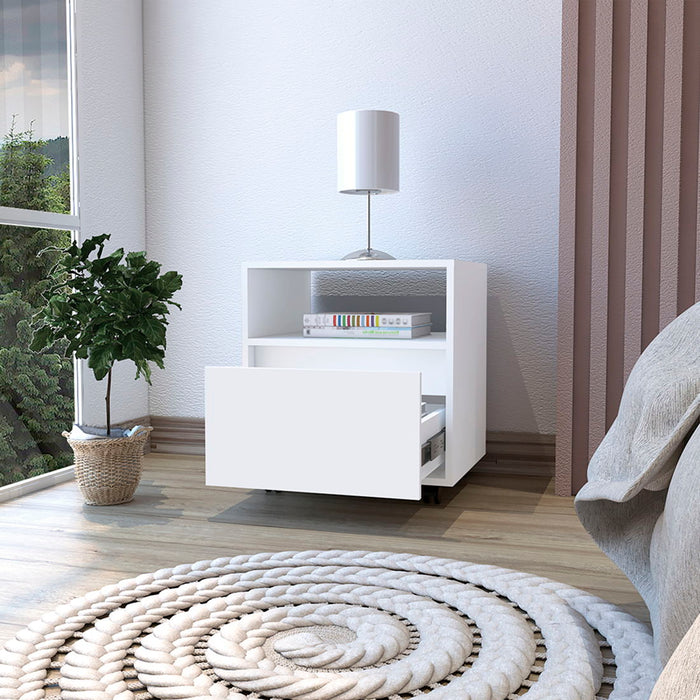 15.8" x 15.8" x 20.5" One Drawer Faux Wood Nightstand - White