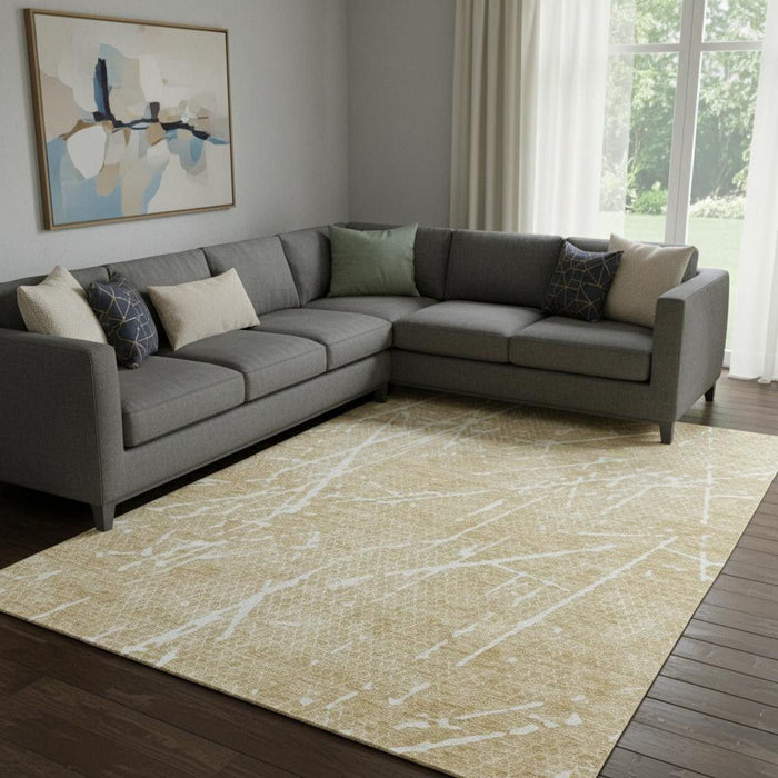 10' X 14' Abstract Washable Area Rug With UV Protection (652815) - Beige / Ivory