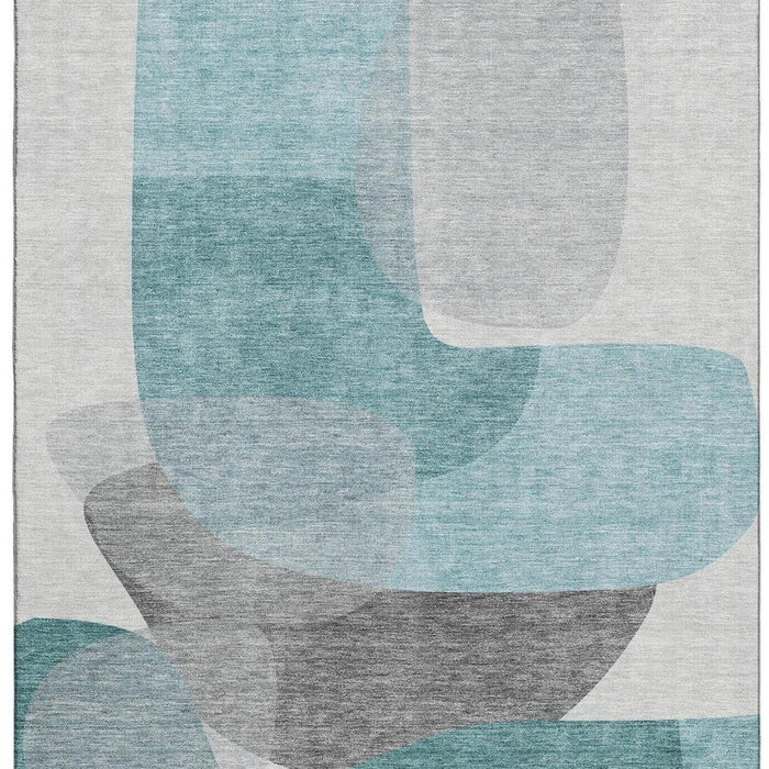 10' X 14' Abstract Washable Area Rug With UV Protection (718575) - Teal / Gray