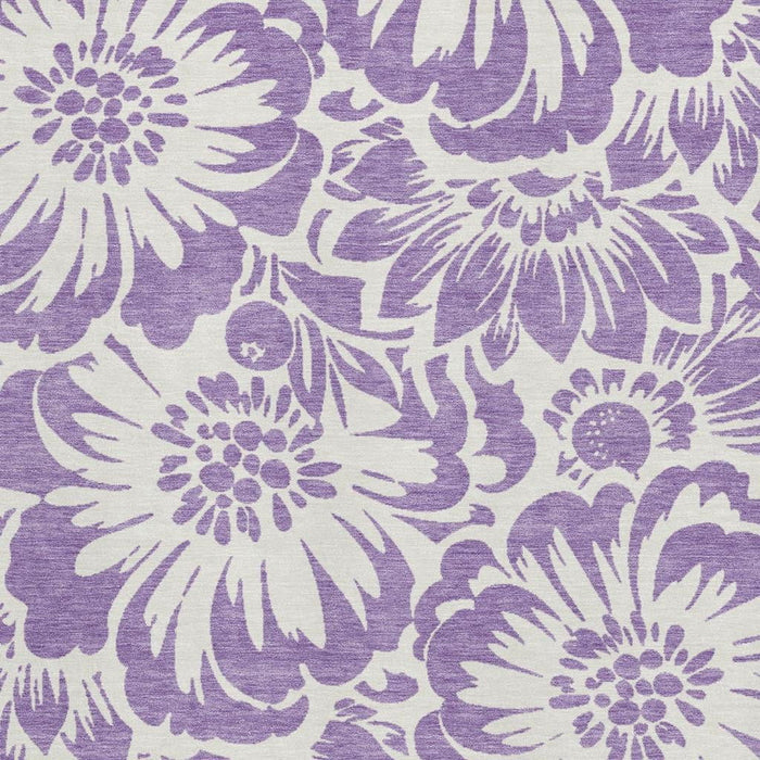 8' X 10' Floral Washable Area Rug With UV Protection (648692) - Purple / Ivory