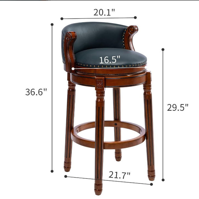 Giga 29.5-inch cow-themed wooden bar stool with backrest and swivel seat, ideal for home kitchen counters, bar height chair