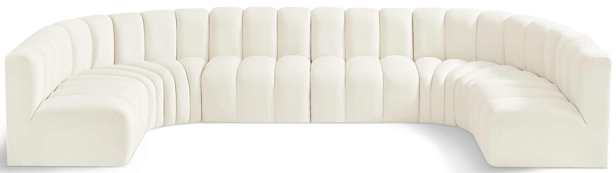 Velvet U-shaped sectional sofa from Meridian Furniture's Arc collection, featuring plush seating and modern design.