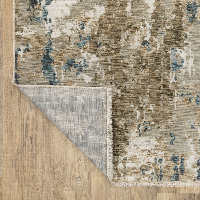 10' X 13' Abstract Area Rug With Fringe (575156) - Beige / Ivory / Teal