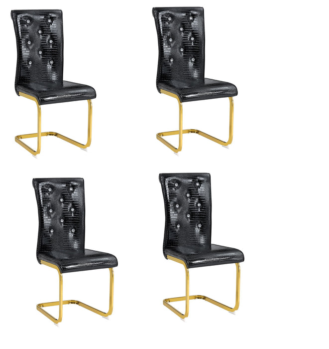 Faux Leather Metal Dining Side Chairs (Set of 4) - Black / Gold