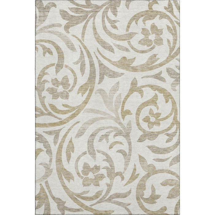 10' X 14' Floral Washable Area Rug With UV Protection - Ivory And Taupe