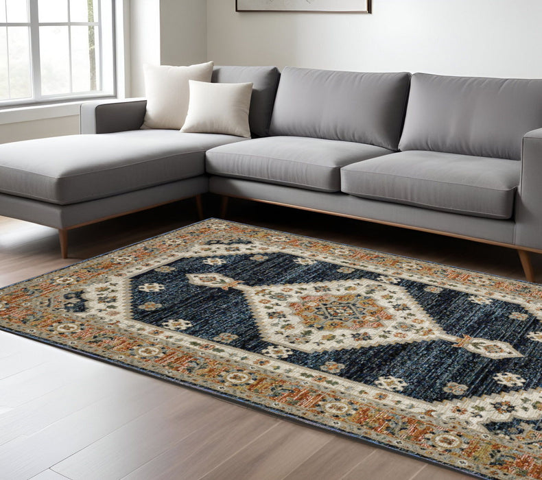 7' X 10' Medallion Area Rug - Blue And Orange